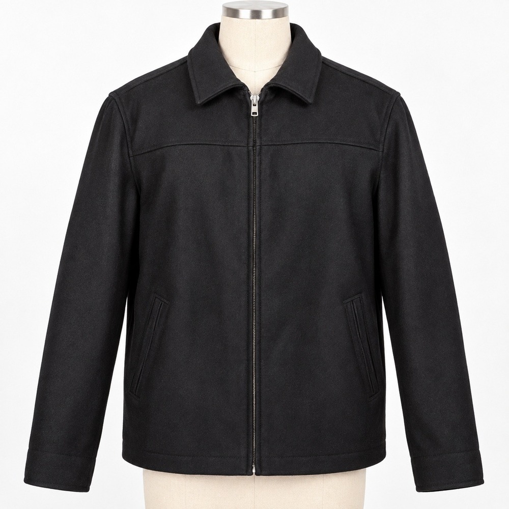 Old Navy Mens Large Black Wool Blend Harrington Jacket Full Zip Y2K Workwear